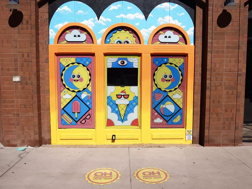 A yellow mural