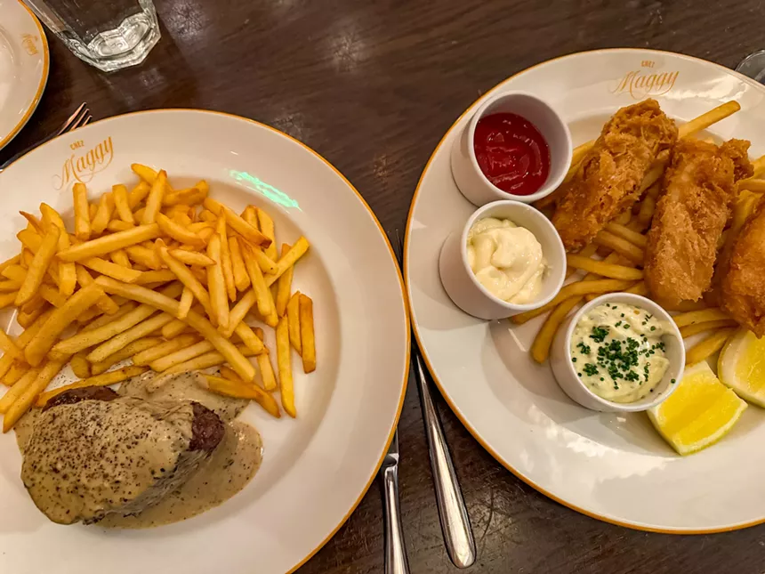 Fish and Chips, steak and fries from Chez Maggy.