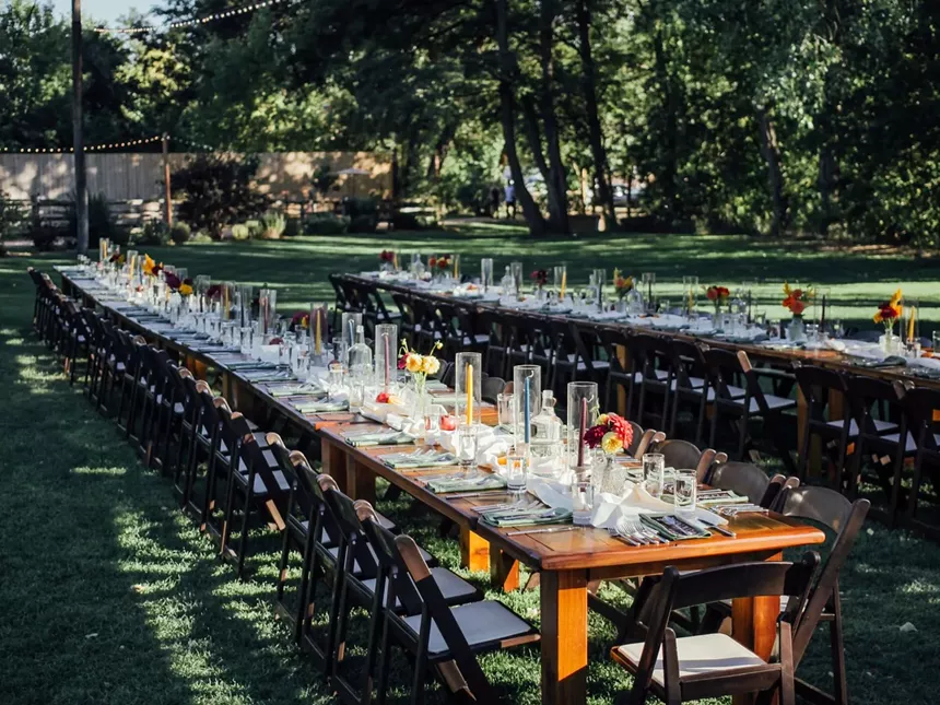Tables set up outside