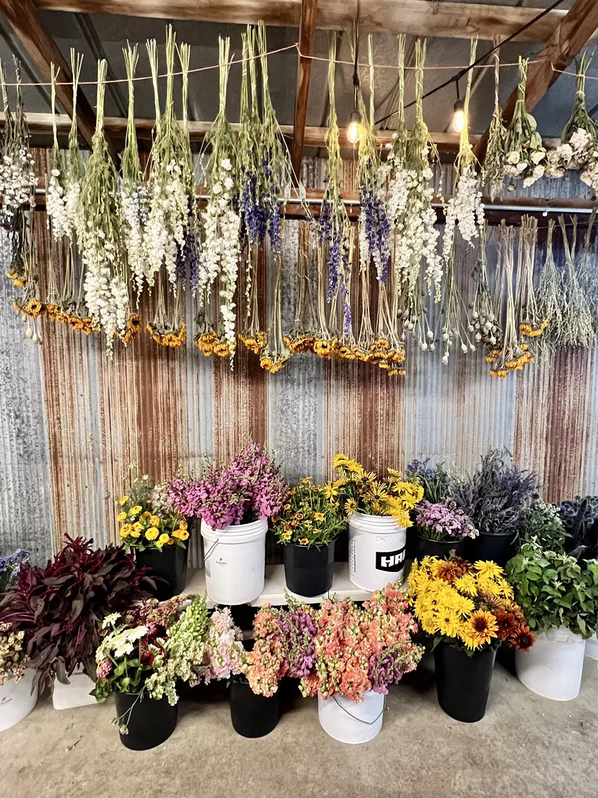 A colorful flower stand