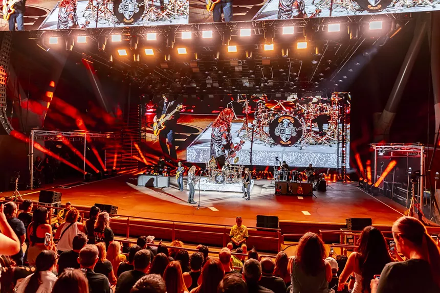 Maná on stage at Red Rocks for night one of two of their performances.