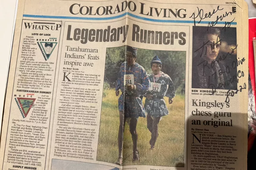 A 1993 newspaper showing Tarahumara running in Leadville.
