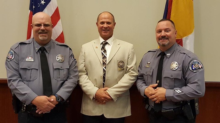 Sheriff James Beicker, center, in a photo from the Fremont County Sheriffs Office Facebook page, is one of the defendants in the case. - FACEBOOK