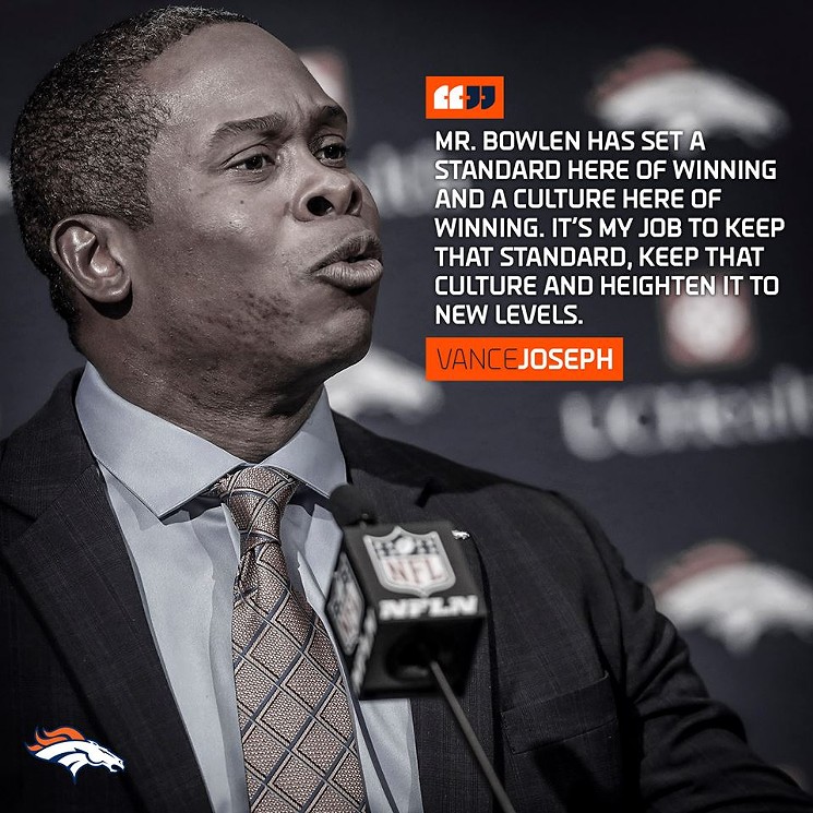 A Vance Joseph photo-graphic from the Denver Broncos' Facebook page. - FACEBOOK