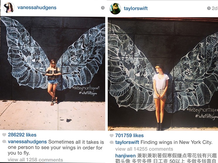 Vanessa Hudgens and Taylor Swift both found Kelsey Montague's Manhattan mural in 2014. - INSTAGRAM