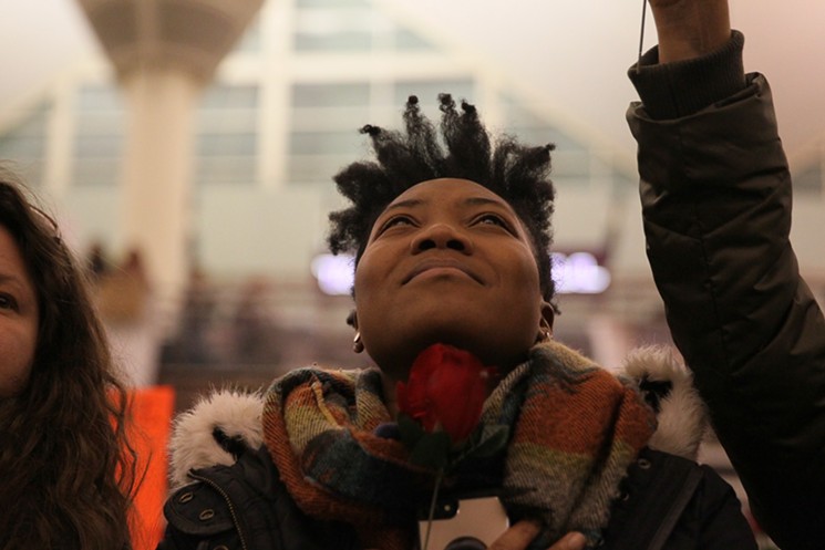 Despite facing the threat of arrest, the protestors at DIA were peaceful and joyful. - BRANDON MARSHALL