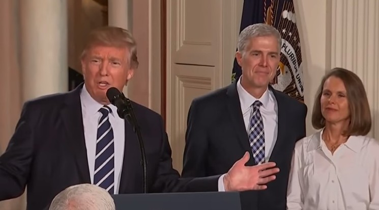 "Was that a surprise?" President Trump asked after announcing the Supreme Court nomination of Neil Gorsuch (seen with his wife, Louise). "Was it?" - ABC VIA YOUTUBE