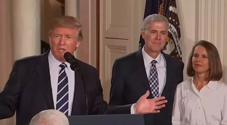 "Was that a surprise?" President Trump asked after announcing the Supreme Court nomination of Neil Gorsuch (seen with his wife, Louise). "Was it?" - ABC VIA YOUTUBE