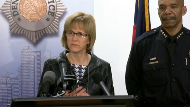 Commander Barb Archer and Police Chief Robert White at a February 1 press conference about the shooting. - COURTESY OF THE DENVER POLICE DEPARTMENT