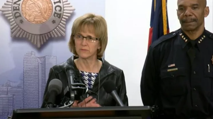 Commander Barb Archer and Chief Robert White at the February 1 press conference. - COURTESY OF THE DENVER POLICE DEPARTMENT