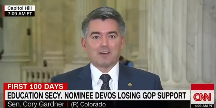 Senator Cory Gardner talking up the DeVos nomination on CNN. - CNN VIA YOUTUBE