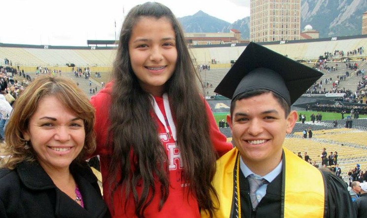 Marco Dorado with his mother and younger sister at his CU Boulder graduation. - COURTESY OF MARCO DORADO