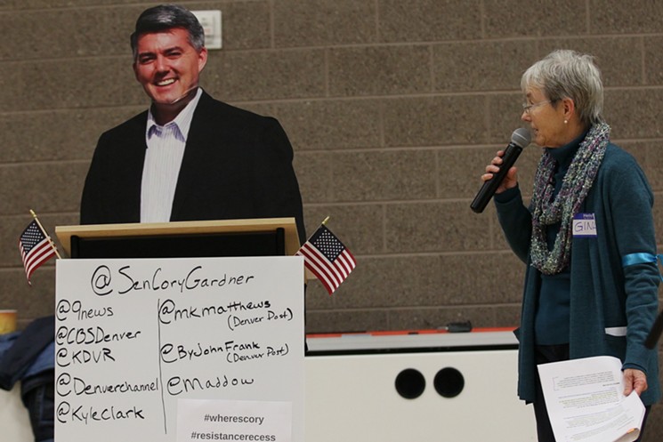 A cardboard Cory Gardner attended a town hall meeting last week, but the real one didn't. - BRANDON MARSHALL