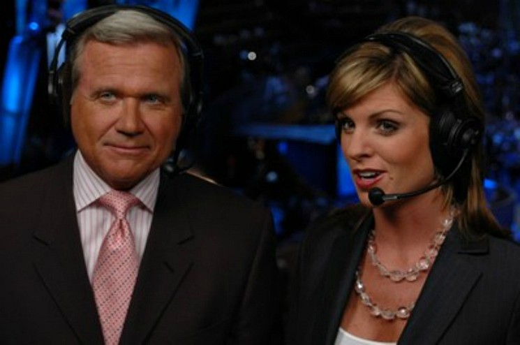 Ernie Bjorkman with then co-anchor Kellie MacMullan at the 2008 Democratic National Convention shortly before departing from Channel 2. - FILE PHOTO