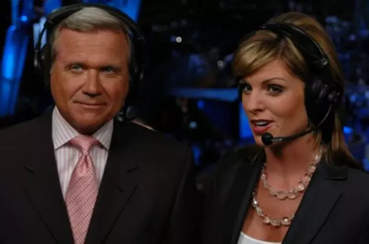 Ernie Bjorkman with then co-anchor Kellie MacMullan at the 2008 Democratic National Convention shortly before departing from Channel 2. - FILE PHOTO