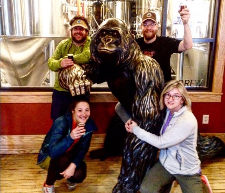 Thomas and friends meet the gorilla at Wynkoop Brewing. - @LIZTHOMASHIKING ON INSTAGRAM