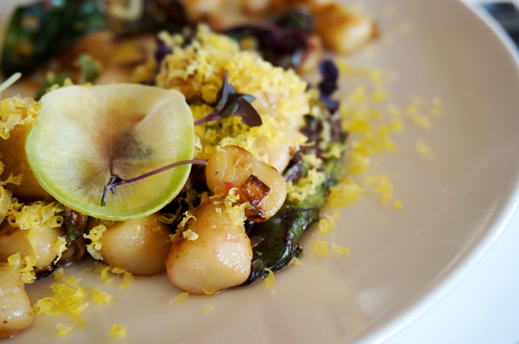 Gnocchi with cured egg yolk and beet tops. - MARK ANTONATION