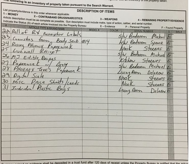 An inventory of items taken during the search of Queen Phoenix's home in December. - PUBLIC RECORDS