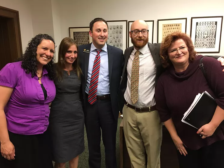 Becky Zal-Sanchez (far left) and Rebecca Meyers (second from left) are former caseworkers who testified at the hearing. - CHRIS WALKER