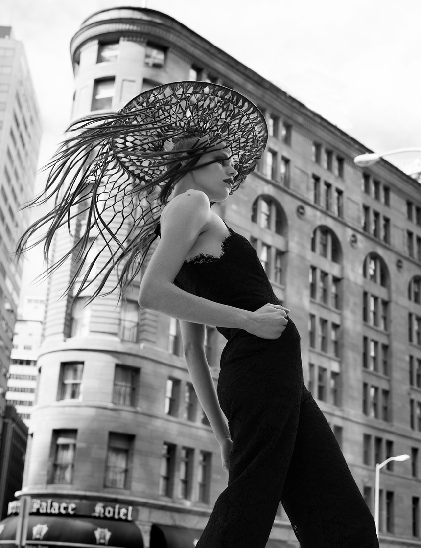 A "Building Beauty" creation. Hair: El Salon / Ron Lopez. - Art Direction / Makeup: Katelyn Simkins. Model: Emily Jean / Wilhelmina Denver. Wardrobe Designer: LUBA by Hannah Payne. - PHOTO: KEVIN ALEXANDER