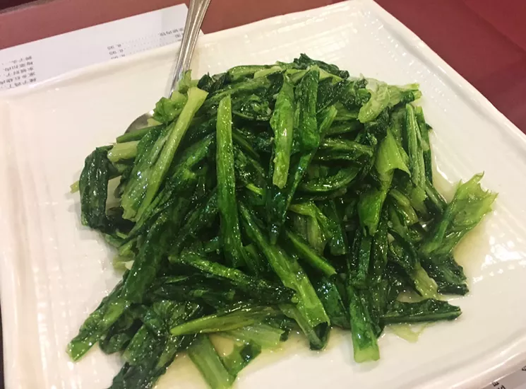 Sauteed greens are frequently underrated in Chinese restaurants, like this lettuce with smashed garlic at Szechuan Tasty House. - LAURA SHUNK