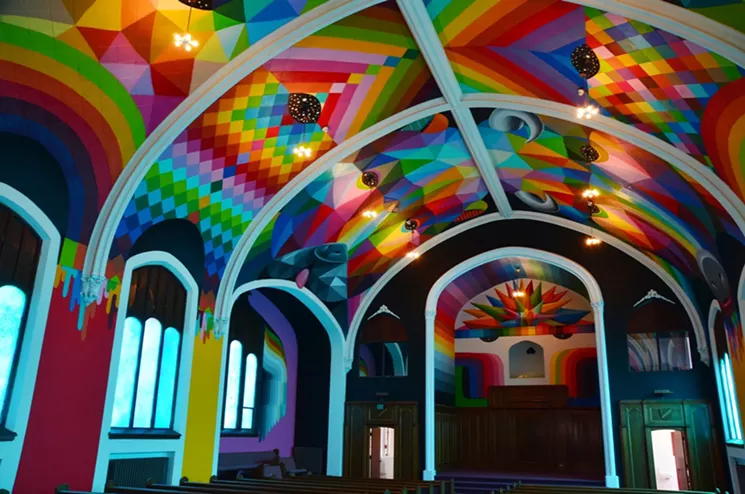 A mural by artist Okuda San Miguel inside the church. - LINDSEY BARTLETT