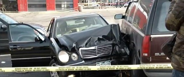 The black Mercedes that struck Adsit and three other officers. - 7NEWS FILE PHOTO
