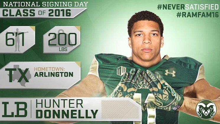 Hunter Donnelly as seen in a video celebrating his CSU commitment. - COLORADO STATE RAMS VIA YOUTUBE