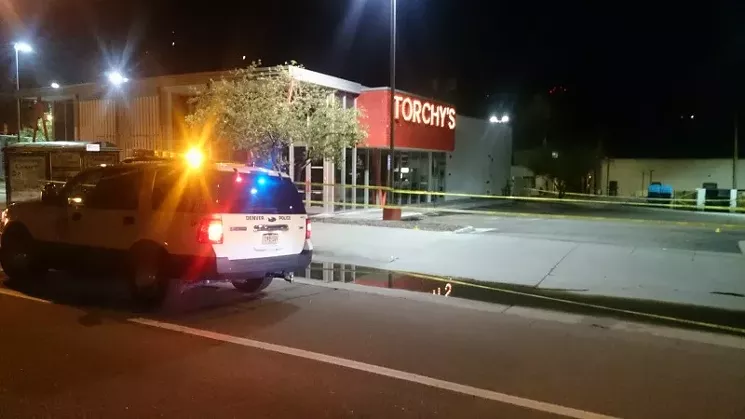 The scene overnight near Torchy's Tacos at 11th and Broadway. Additional images below. - PHOTO BY MICHAEL ROBERTS