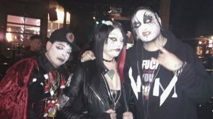 Christian Gulzow, left, wearing makeup but no mask in a photo with Zombgora Lilith and Boo the Ghost. - COURTESY OF ZOMBGORA LILITH/THE UNDERTAKERS