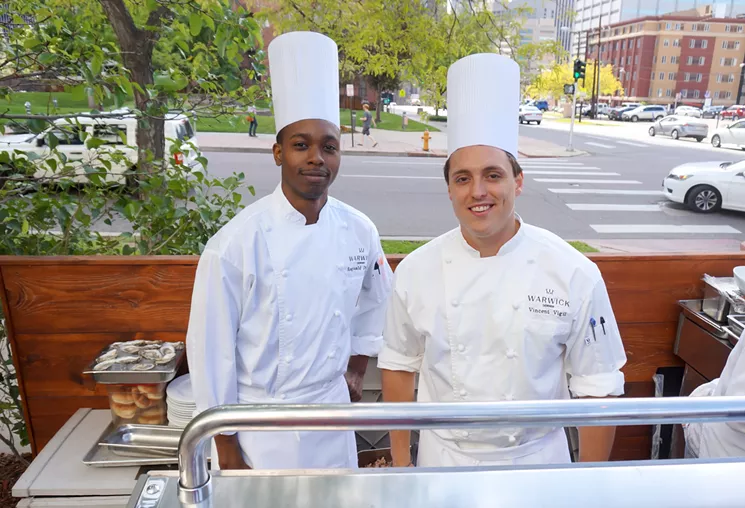 Chef Vincent Vigil (right) is new to Randolph's and is kicking off the restaurant's summer barbecues on the patio. - MARK ANTONATION