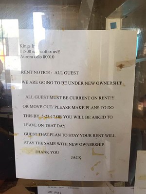 A memo that was posted on the window of the King's Inn office. Previous management told residents that prices would not rise with the change of ownership. - RYAN MITCHELL AND MARIHYA MANUEL