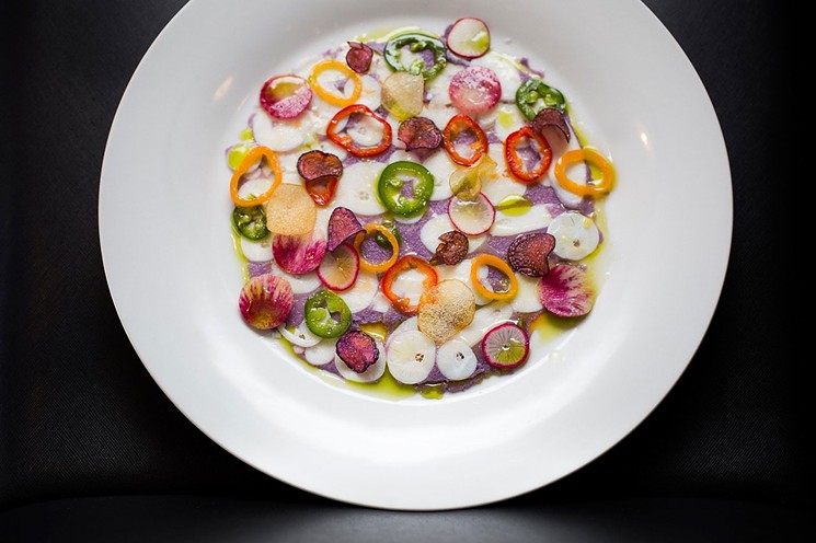 Il Posto's octopus carpaccio is lovely to look at — and a delight to eat. - DANIELLE LIRETTE
