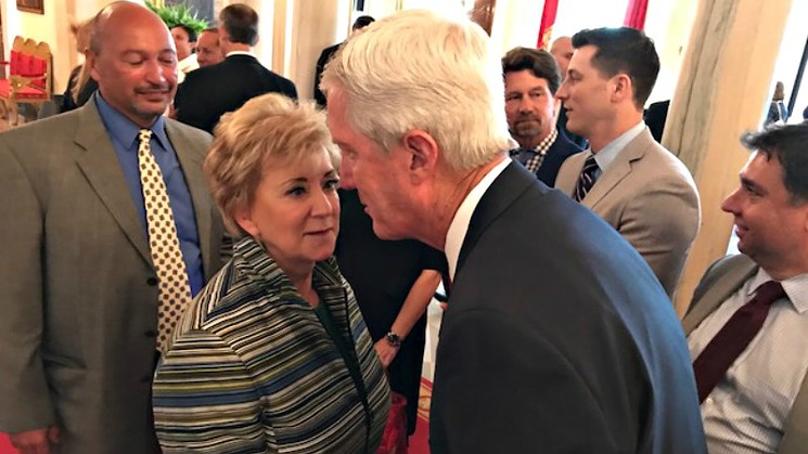 Rick Enstrom chats with Linda McMahon, administrator of the U.S. Small Business Administration (SBA). - COURTESY OF RICK ENSTROM