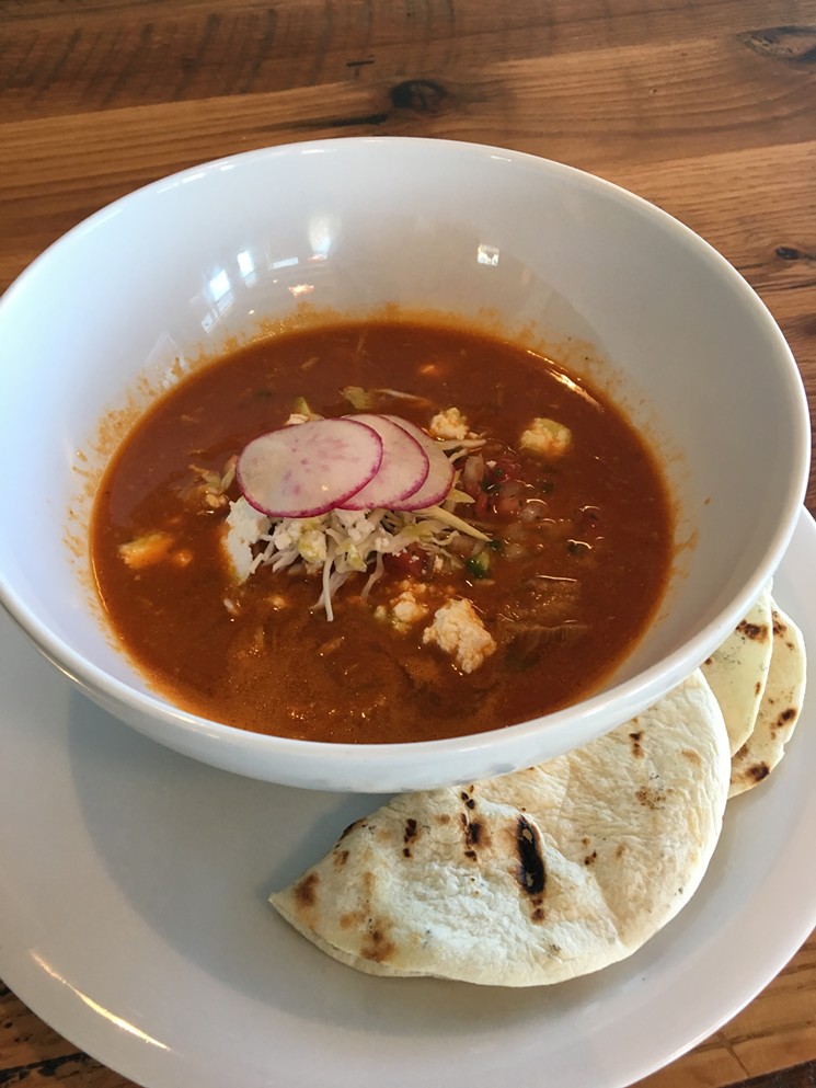 Taylor says posole is something he often has in the fridge at home. It's now on the menu at Hickory & Ash, too. - RYAN TAYLOR
