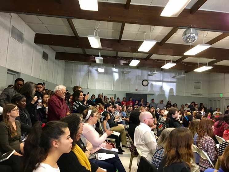 A full room at the Denver Inner City Parish on April 27 when immigrant-rights advocates introduced their sanctuary-city proposal. - CHRIS WALKER