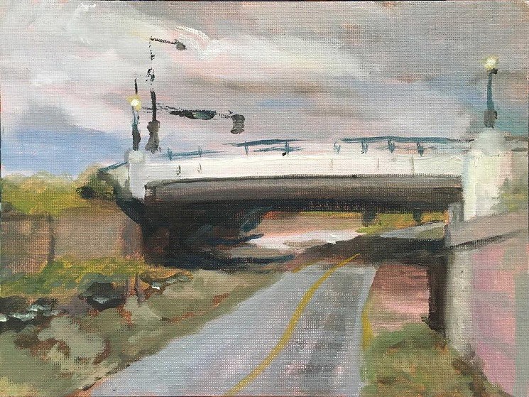 At Dateline, artist Eric Shumake exhibited his paintings of bridges over Cherry Creek, a subtle critique of the City of Denver's homeless sweeps. - COURTESY OF ERIC SHUMAKE