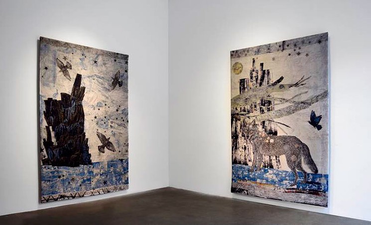 "Harbor," left, and "Cathedral," by Kiki Smith, cotton jacquard tapestry. - ROBISCHON GALLERY