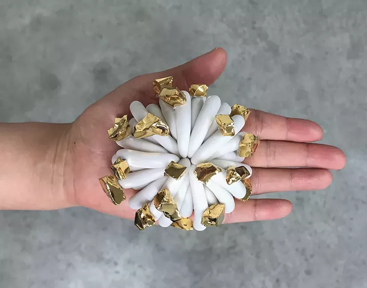Linda Lopez, "Untitled (Porcelain Dust Furry with Gold Rocks #11)," ceramic, 2017. - DAVID B. SMITH GALLERY