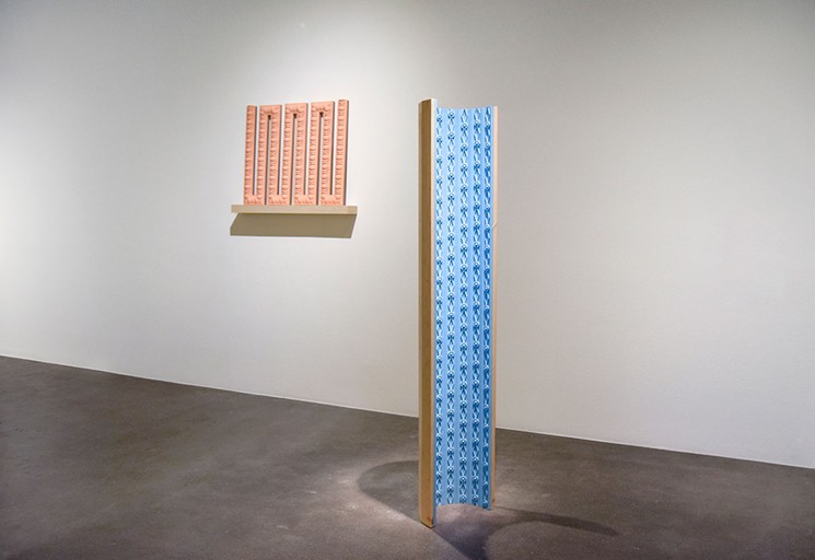 "Preservation of Monument: Ultimate Trace" (left) and "Preservation of Monument: Tall Field," by Derrick Velasquez. - COURTESY OF ROBISCHON GALLERY