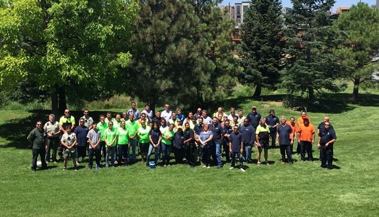 The Denver Police, Sheriff and Parks and Recreation departments celebrated the July 13, 2016, sweep with a barbecue. - COURTESY OF THE ACLU
