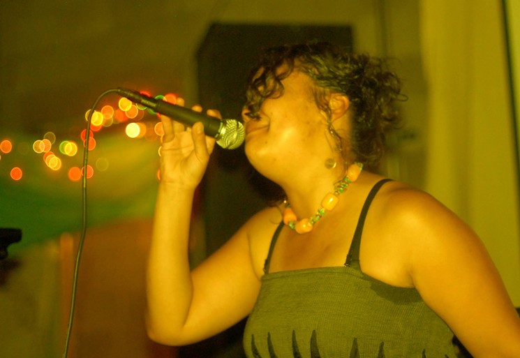 Tameca Coleman singing with Transmit Regardless at Titwrench Fest 2013 — 5th Edition. - PHOTO BY VINCENT CAMPARETTO