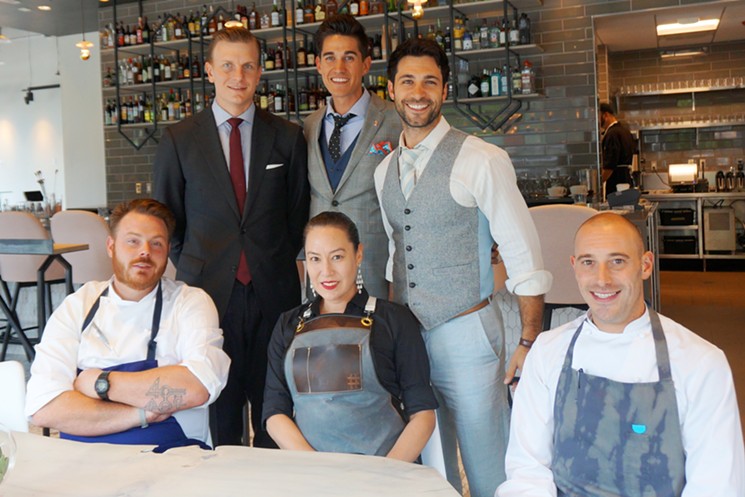 Top row: AGM Ben Foote, GM Tre Gerbitz, owner Ben Kaplan. Front row: chef Michael Gibney, bar manager Nancy Kwon and pastry chef Jeb Breakell. - MARK ANTONATION