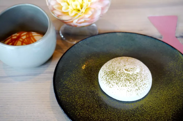 The desserts are as unusual as the dinner options. Ingredients include buckwheat, matcha tea powder, bonito caramel and cucumber sorbet. - MARK ANTONATION