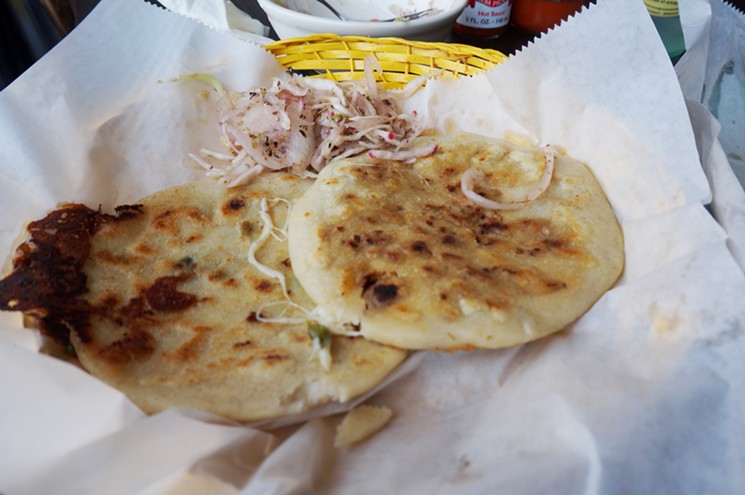 Pupusas with curtido, a tangy cabbage slaw seasoned with oregano. - MARK ANTONATION