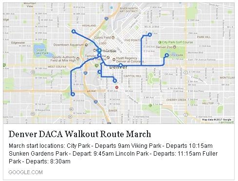 The different starting points in Denver from which students participating in the walkout and rally marched. - FACEBOOK / RALLY EVENT PAGE