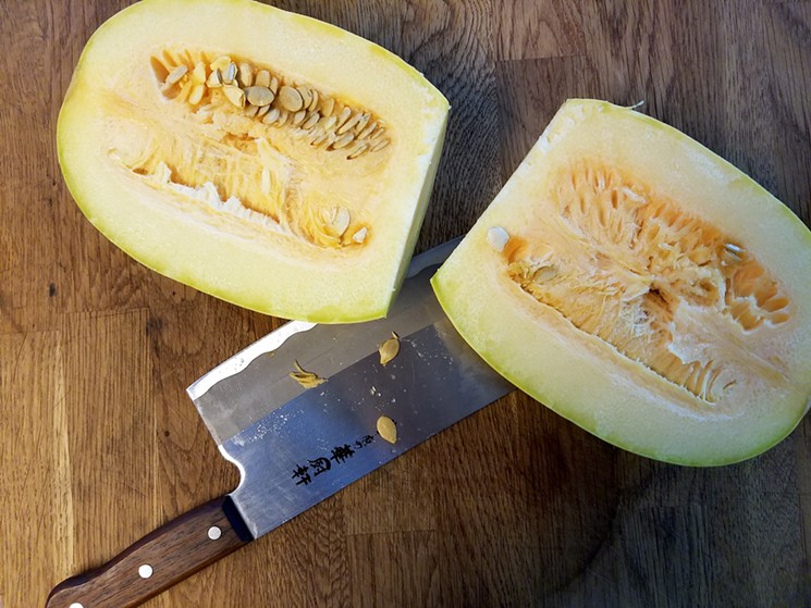 Cleavers aren't just for meat! Try using yours to cut into a big squash like this spaghetti squash. - LINNEA COVINGTON