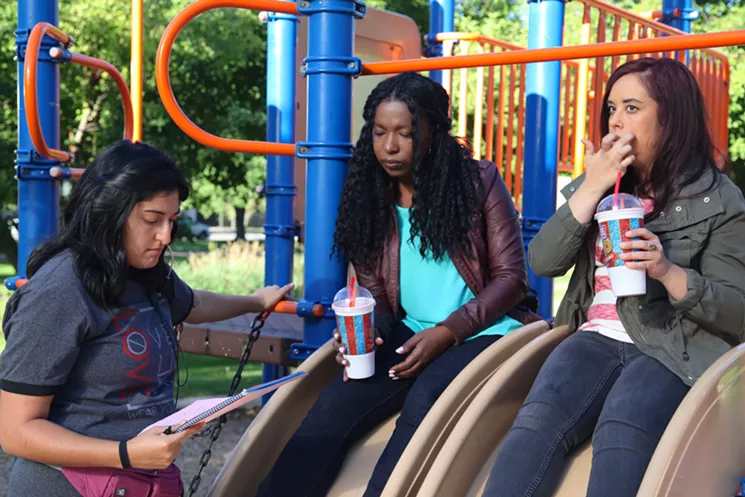 Director (and recent DU grad) Marteene Diaz works with actors on the set of "Scary Lucy." - SHEILA SCHROEDER.