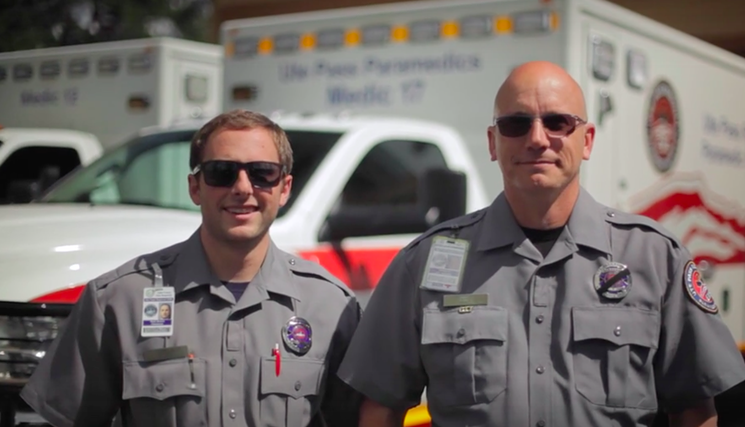 In this screenshot from the upcoming documentary Lifelines, paramedic Daniel Crampton (right) stands with a colleague. - COURTESY STATUS: CODE 4, INC.