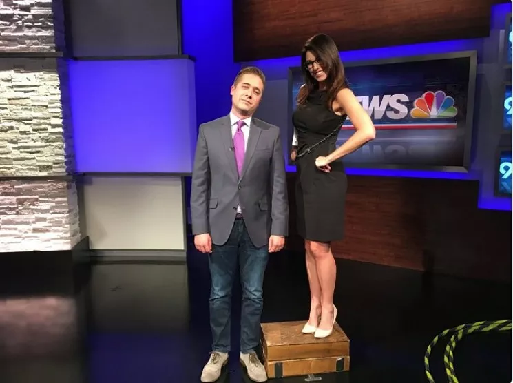 Last week, Kyle Clark tweeted this photo of him with 9News colleague Christine Noel. The caption reads. "I don’t think @ChristineNoelTV needs the box" and includes the hashtag #FakeNews. - TWITTER